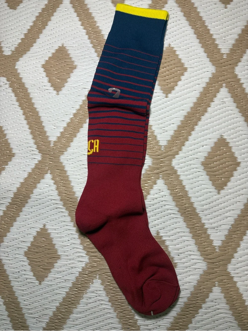 Magic Kick Athletic Socks 1 Pair One Size Red Blue Yellow Striped Nylon